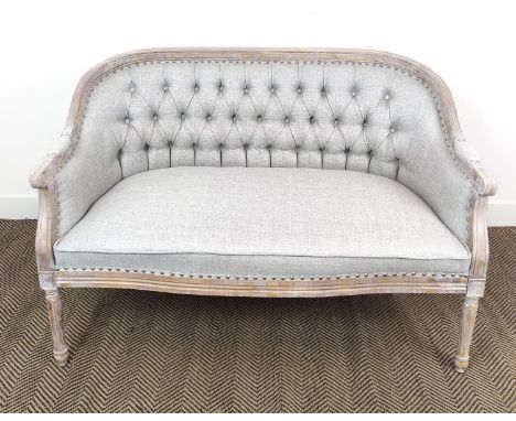 SOFA, French Provincial style, grey fabric upholstered, 125cm W. 