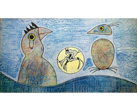 MAX ERNST (1891-1976), 'Oiseaux, a pair, (ochre background, and blue), original lithograph 1970, signed in the plate, 1500 un