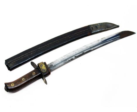 A cutlass. L56cm. Condition - general wear to include rust/pitting to blade, wear to handle, no major dents to blade, scabbar