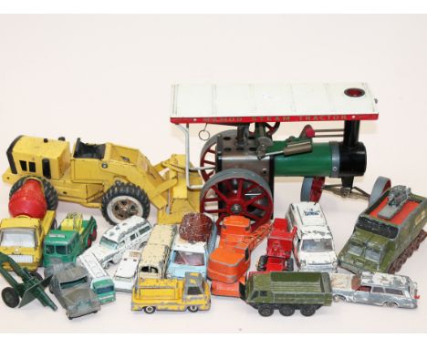 A quantity of diecast model vehicles to include Dinky Toys, Matchbox, Tonka and Corgi together with a Mammod steam engine. Co