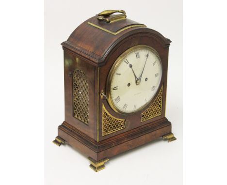 A George III domed bracket clock by James Duncan having painted dial with chime/silent lever, the mahogany case with brass fi