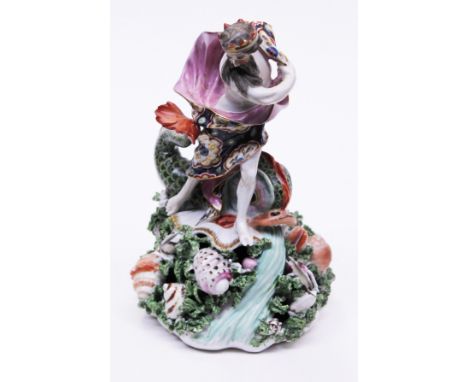 An 18th Century Derby porcelain figure of Neptune. H23.5cm. Condition - numerous minor chips to foliage around base, chip to 