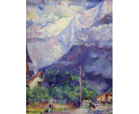 Alfred Aaron Wolmark (1877-1961). Mountain village. Oil on panel.29cm x 39cm. Signed.