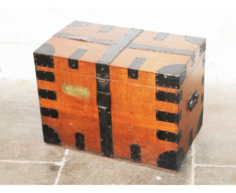 A 19th Century metal bound oak trunk labelled "Gilliam & Co Serle St Lincoln's Inn" & "Sir Offley Wakeman Bart". L71cm