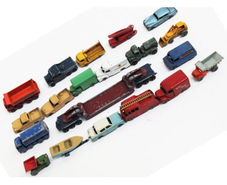 A group of nineteen Lesney diecast model vehicles comprising Karrier Bantam 2 Ton, No.24 tractor, fire engine, Dunlop van, Sc