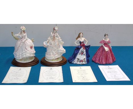 Four Royal Worcester figures, Summers Lease, Song of Spring, Caroline and Queen Mother We do not supply condition reports for