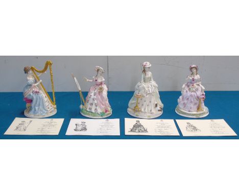 Four Royal Worcester figures of the graceful arts music, paintings, poetry and embroidery We do not supply condition reports 