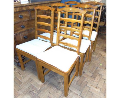 Set six ladder-back cherry dining chairs. We do not supply condition reports for our Interiors Sale