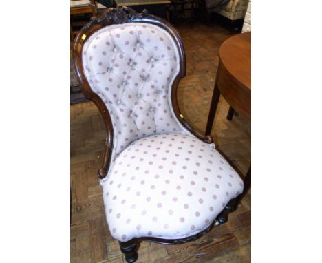 Victorian walnut framed spoon-back nursing chair. We do not supply condition reports for our Interiors Sale