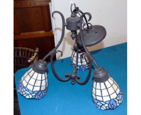 Modern Tiffany style 3 branch centre light We do not supply condition reports for our Interiors Sale