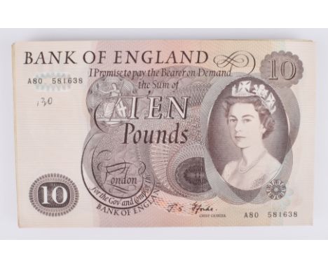 Fifty Series "C" Portrait Issue (January 1967) Ten Pounds banknotes, brown, 150 x 93mm, signature J.S. Forde, to include A80 