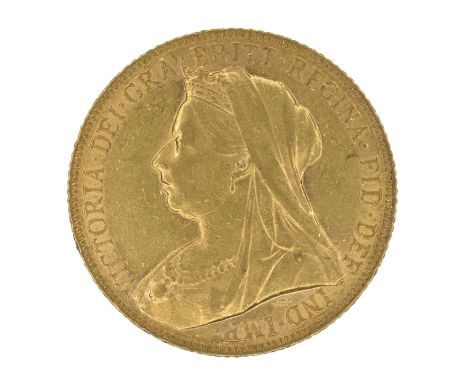 Queen Victoria, Sovereign, 1900, Old veiled bust l. R. St George and dragon, London Mint, edge milled, gold, weight 8.0g, S.3