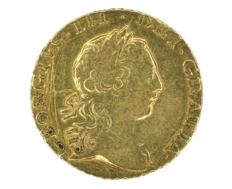 King George III, Quarter-Guinea, 1762, Laureate head r. R. Crowned shield, edge milled, gold, weight 2.0g, S.3741, F.