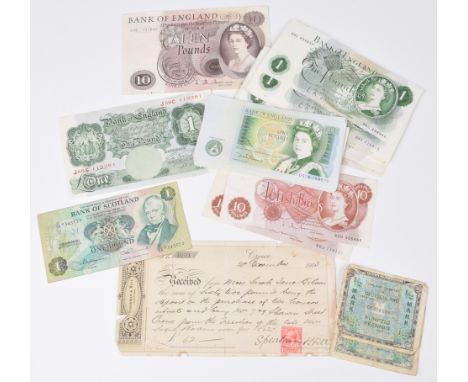 Selection of British banknotes to include Series "C" Portrait Issue (February 1964), signature J.Q. Hollom, Ten Pounds, Prefi
