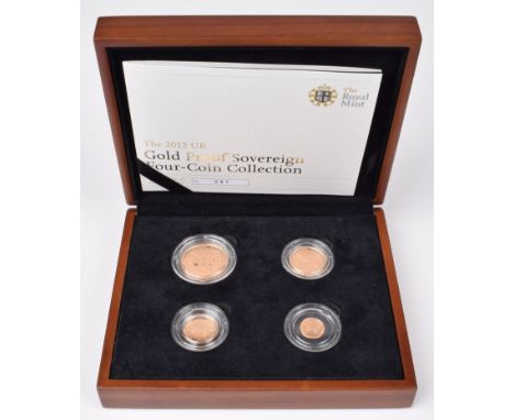 Elizabeth II, United Kingdom, 2012, Gold Proof Four-Coin Sovereign Collection, Royal Mint, to include 2012 gold proof Double-