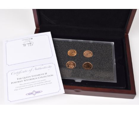 Westminster Mint, Queen Elizabeth II Portrait Sovereign Collection, featuring four sovereigns each with a different effigy of