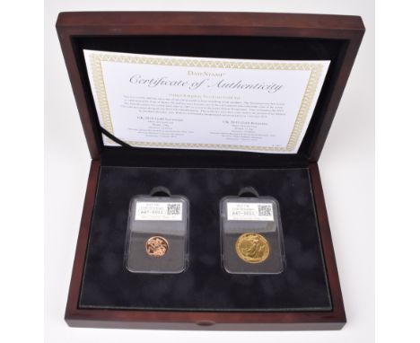 United Kingdom 2015 Two-Coin Gold Set featuring 2015 Sovereign, weight 7.98g, diameter 22.05mm, struck in 22 carat gold, with