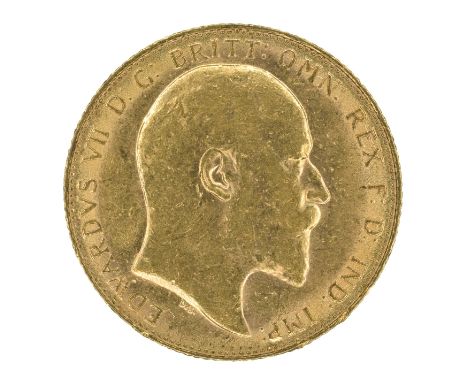 King Edward VII, Sovereign, 1908, Bare head r. R. St. George and dragon, London Mint, edge milled, gold, weight 8.0g, S.3969,