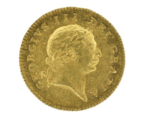 King George III, Half-Guinea, 1804, Seventh laureate head r. with short hair R. Shield in garter, date below, edge milled, go