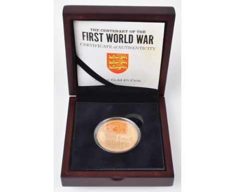 2014 Centenary of the First World War Proof Five Pound, Jersey, weight 39.94g, diameter 38.61mm, struck in 916/1000 gold, wit