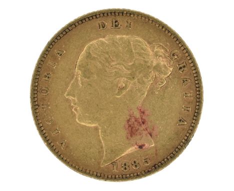 Queen Victoria, Half-Sovereign, 1885, Young bust l. R. no die number below shield, edge milled, gold, weight 3.9g, S.3861, F.