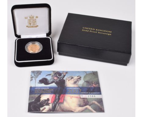 2007 Royal Mint, Proof Sovereign, weight 7.98g, diameter 22.05mm, struck in 22 carat gold, with obverse portrait by Ian Rank-