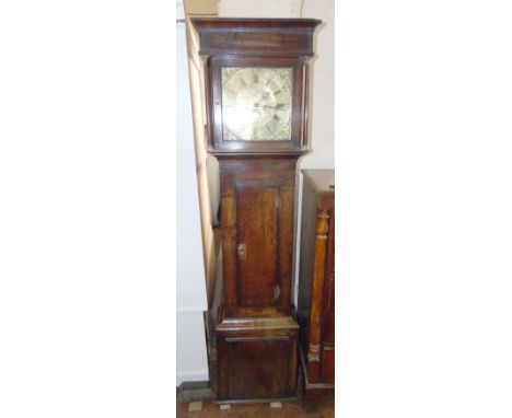 18th century oak 8-day longcase clock with square dial by Hayley of Wrexham, complete with two weights, pendulum and winder. 