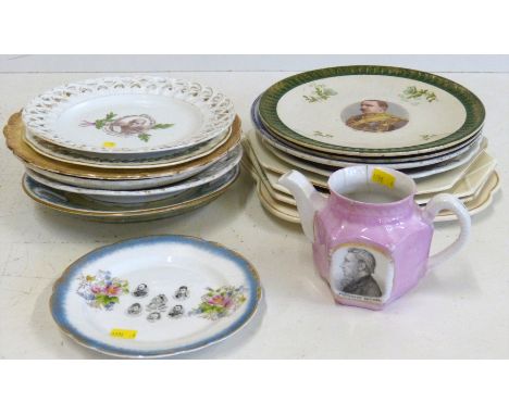 Boer War and Queen Victoria commemorative ware, to include a President Kruger teapot, Field Marshal Lord Roberts VC. plate, a