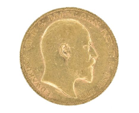 King Edward VII, Sovereign, 1906, Bare head r. R. St. George and dragon, P on ground for Perth Mint, Australia, edge milled, 