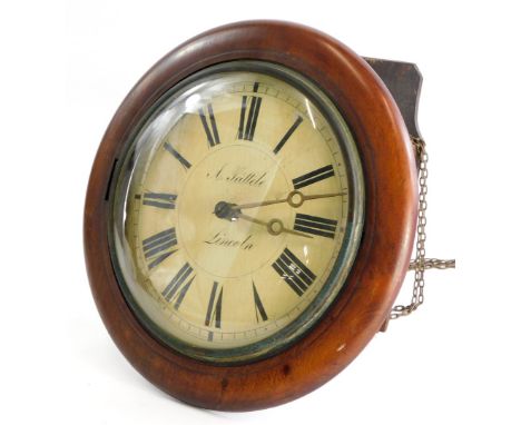 A late 19th/early 20thC postman's alarm type clock,  the painted dial stamped A Sattele Lincoln (for Albert Sattele), with a 