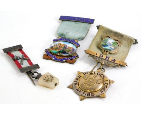 A Masonic founders badge for the Kenilworth Lodge, number 6939, in silver with enamel top, decorated with Kenilworth castle a