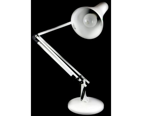 A white painted Anglepoise type adjustable desk lamp.