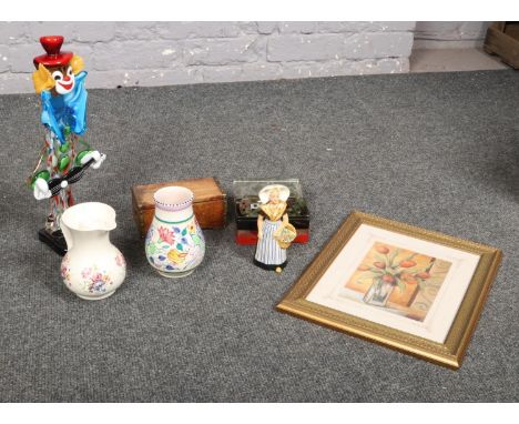 A box of assorted including Poole vase, Bols pottery figure and Murano glass clown etc.  