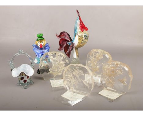 Three pieces of Murano glass, along with four pieces of Bradford Exchange Morning's Light sculptural collection.  