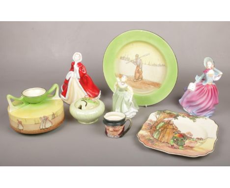 A collection of ceramics to include Royal Doulton figures, Carltonware etc.  