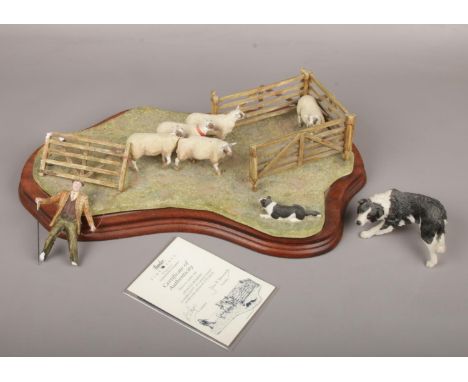 A Border Fine Arts figure group titled Anxious Moment. With certificate  677/1750.  Farmer and gate damaged.