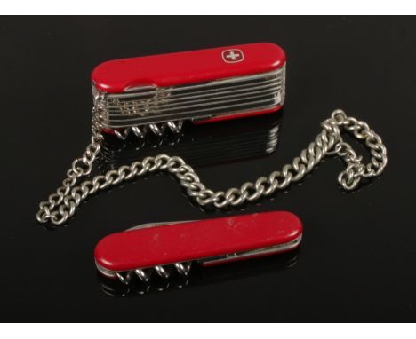 Two Swiss Army knives including a 15 tool knife on chain.  