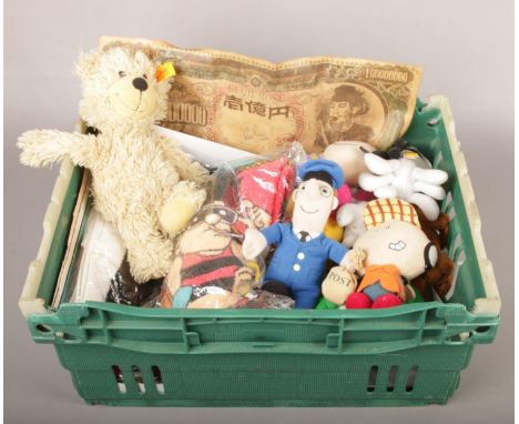 A box of mainly soft toys, to include Steiff, McDonalds etc.  