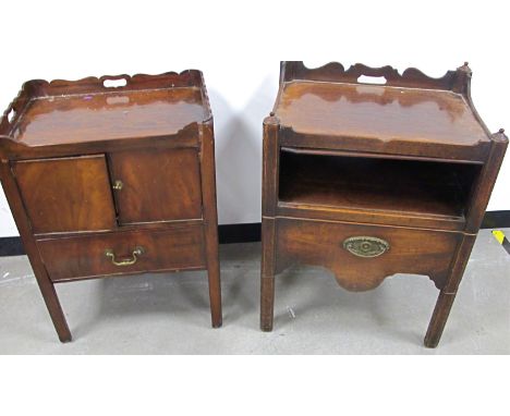 Two mahogany Georgian tray commodes, one with cupboard and a drawer (A/F) the other with a slide, shelf and drawer, both have