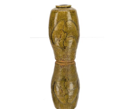 Bernard Leach (1887-1979), a stoneware ovoid vase, with incised willow tree design and a green all over ash glaze impressed B