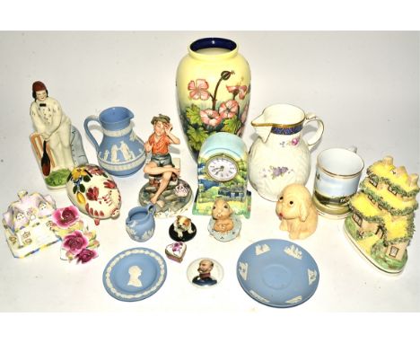 A small assortment of 20th Century ceramics across two boxes,  to include a Tupton ware vase and clock, Capodimonte figure of