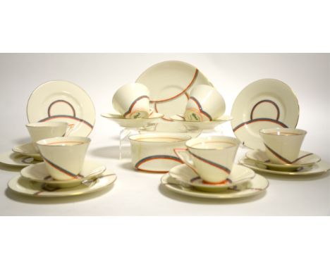 A Royal Doulton 'Inca' pattern part tea set,  with sandwich plate, length 25cm, cups, saucers and bowl  