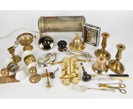 A quantity of metal ware collectables to include a Maw &amp; Co 20th Century medical needle,  a Belling handy heater, a conte