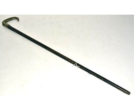 A 19th Century horn handled and silver mounted walking stick,  of crooked form, length 90cm 