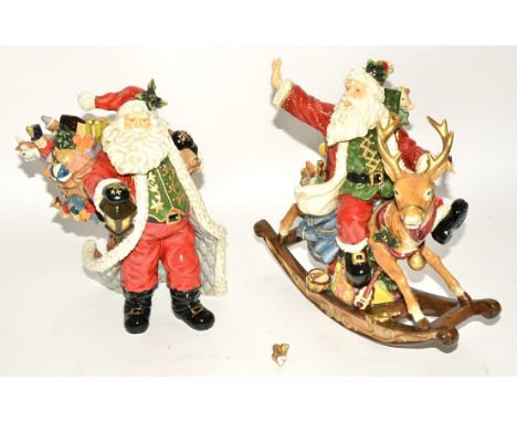 Two late 20th Century ceramic Christmas figures,  one with Father Christmas on a rocking horse reindeer, 33cm x 30cm, the oth