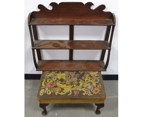 A 20th Century rectangular foot stool, floral tapestry upholstery raised on mahogany cabriole supports 58cm x 44cm x 30cm , t