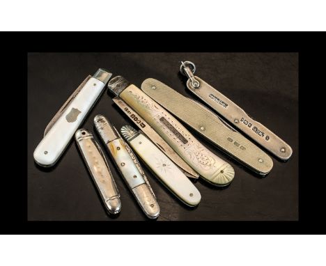 A Good Collection of Vintage and Antique Period Sterling Silver Fruit Knives, Some Blades Also Silver. All Fully Hallmarked f
