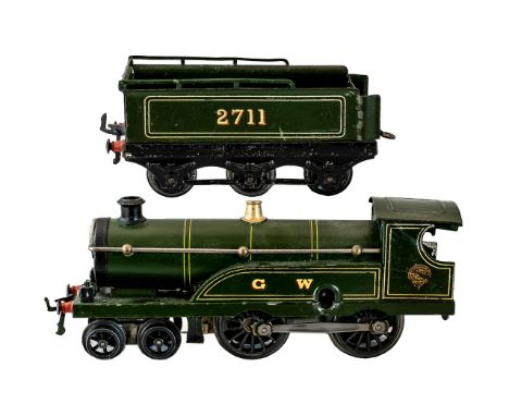 Hornby GW2711 Great Western Railway O-Gauge Clockwork 4-4-0 No 2 Steam Locomotive with Tender. Date 1926, Railway Green. All 