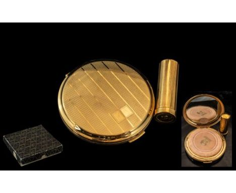 Vintage Boxed Stratton Compact &amp; Lipstick Holder, in gilt and housed in original fitted Stratton box, and outer Stratton 