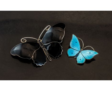 Two Silver Enamel Butterfly Brooches the largest is 33 x 62 mm. Marked sterling (Norwegian hallmarks). 